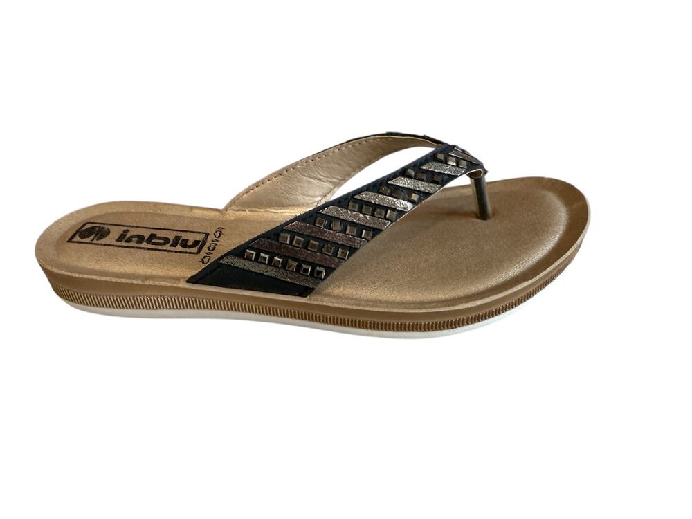inblu Cushioned Comfort Thong Sandals Black Silver 37